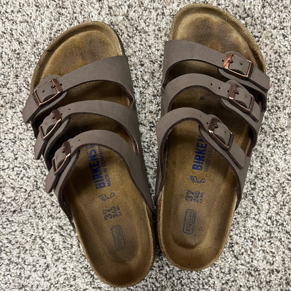 Birkenstock Florida Soft Foot Bed Mocha Triple Strap Sandals- Size 37